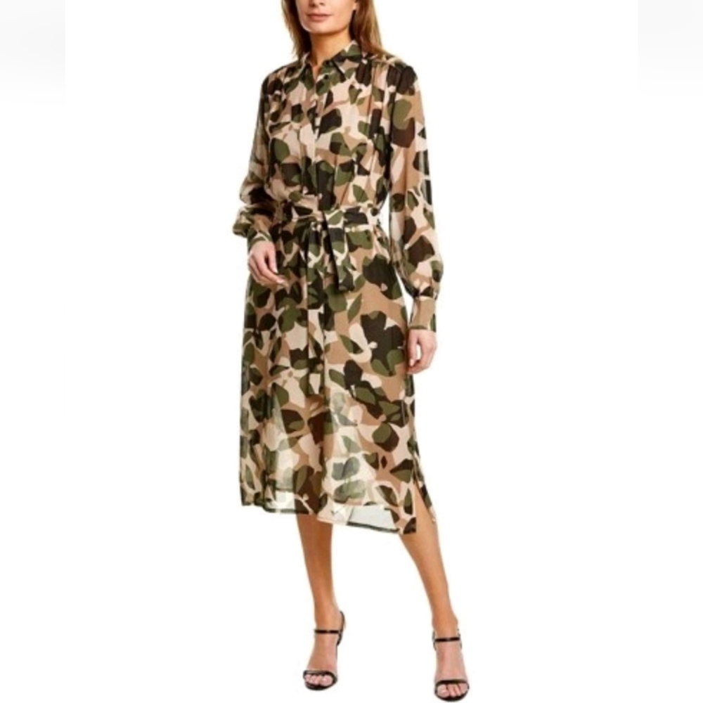 BOSS $645 Dakaria Camo Midi Long-Sleeve Dress